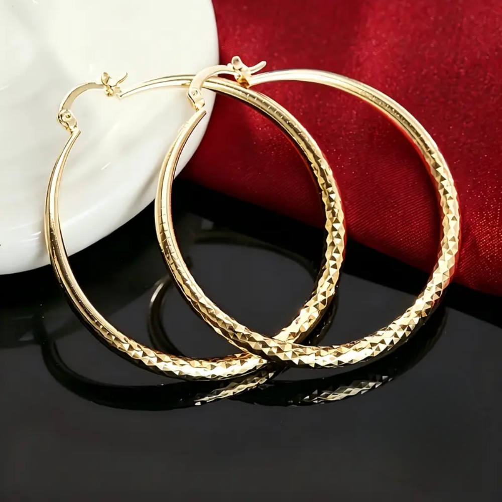 Khuyên tròn lấp lánh mạ vàng 14k