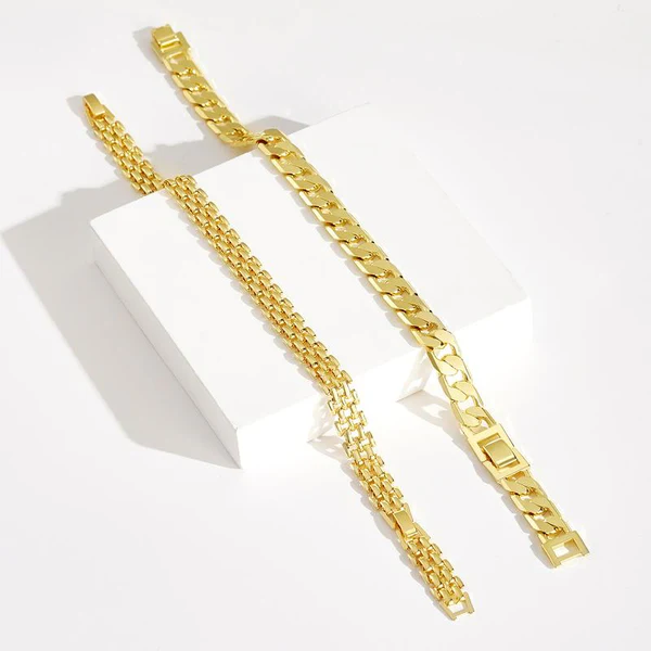 Bộ 2 lắc chân mắt xích mạ vàng 14k
