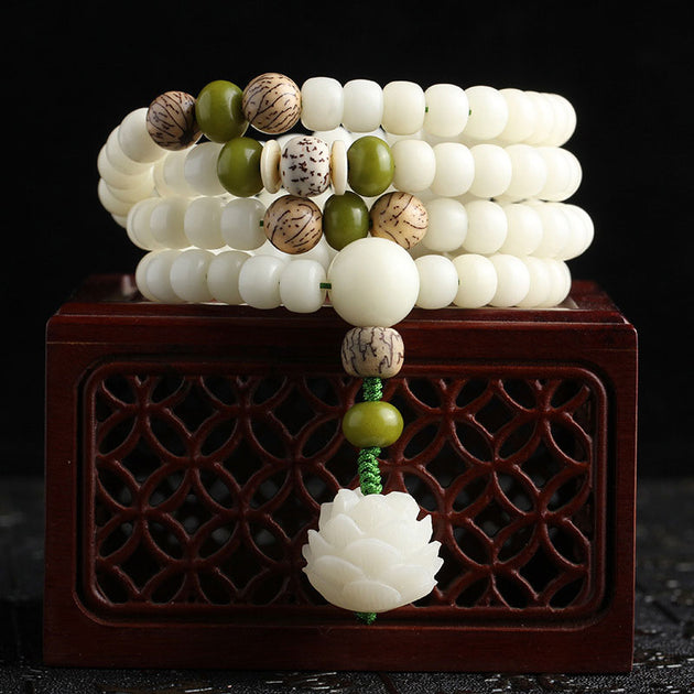 Chuỗi mala ngọc trắng Bồ Đề sen
