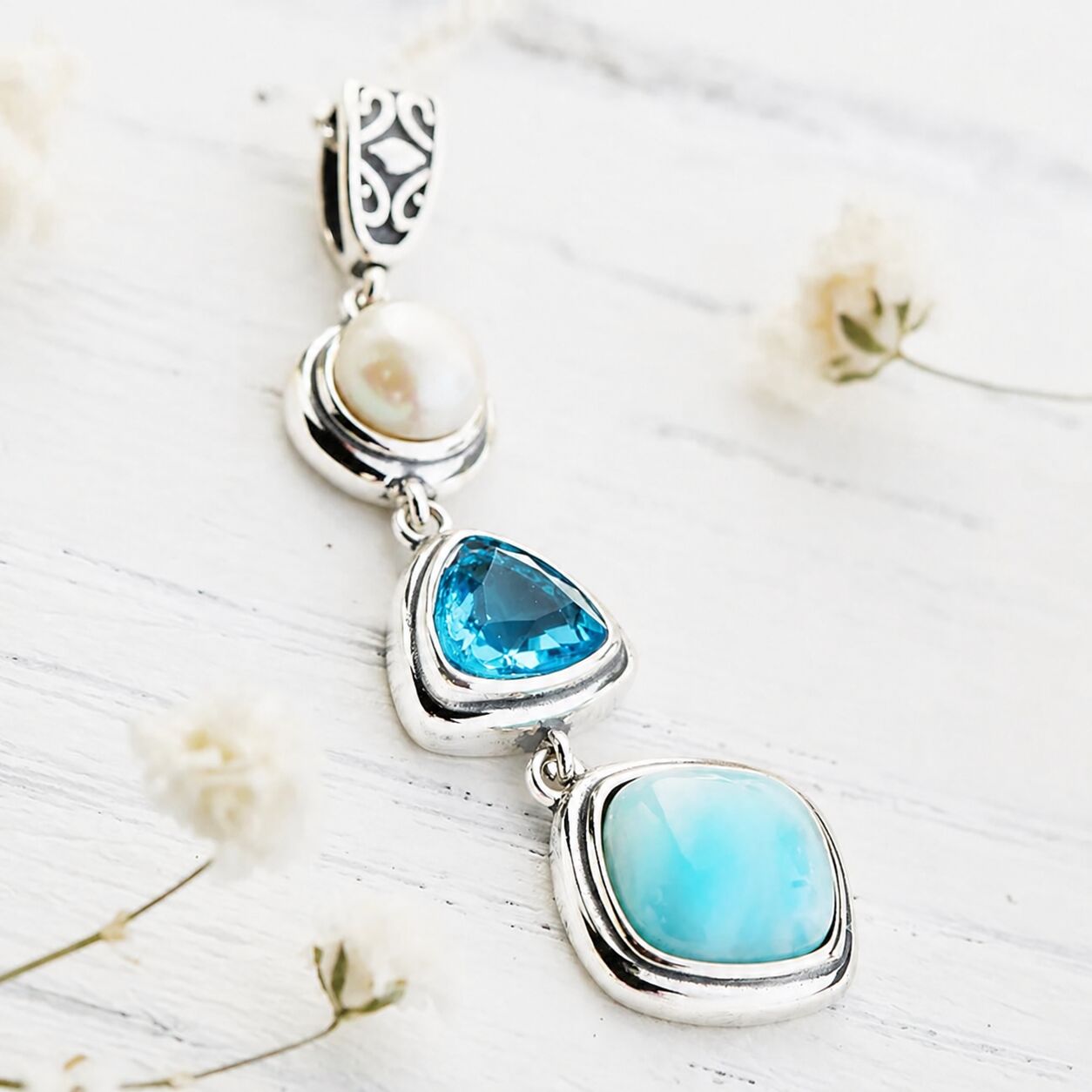 Mặt dây Larimar bạc (đá hiếm)